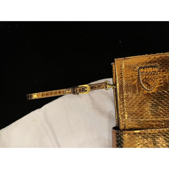 Jimmy Choo Tulita Clutch Bronze Brown Wristlet Gold Buckle Hardware Zip Closure - Picture 9 of 16